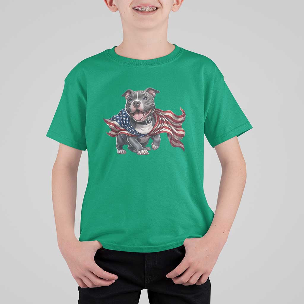 Patriotic Pitbull Dog USA Flag T Shirt For Kid 4th Of July Pride