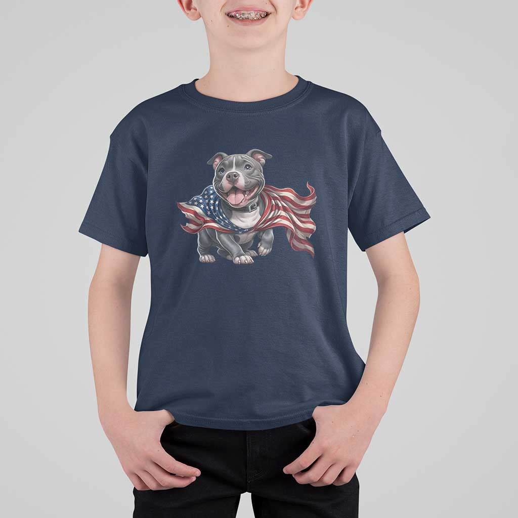Patriotic Pitbull Dog USA Flag T Shirt For Kid 4th Of July Pride