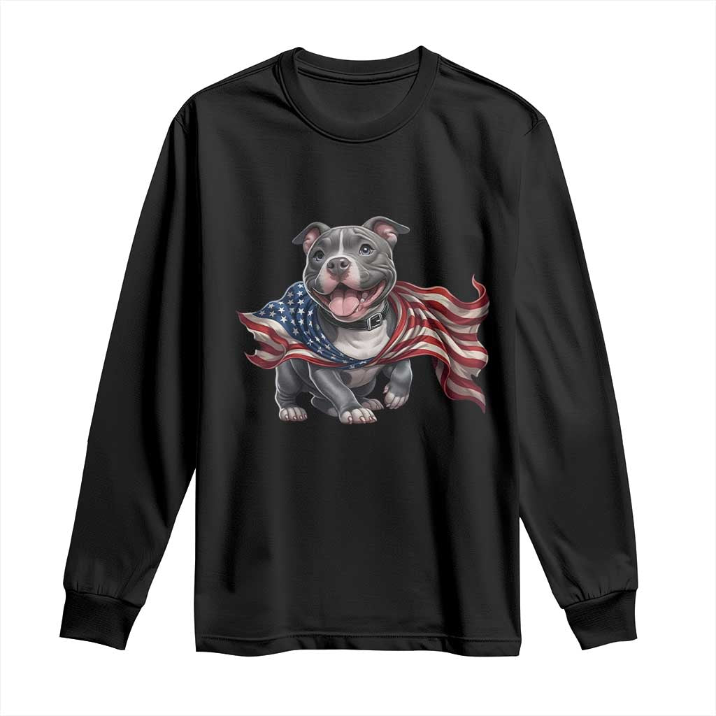 Patriotic Pitbull Dog USA Flag Long Sleeve Shirt 4th Of July Pride