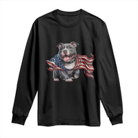 Patriotic Pitbull Dog USA Flag Long Sleeve Shirt 4th Of July Pride