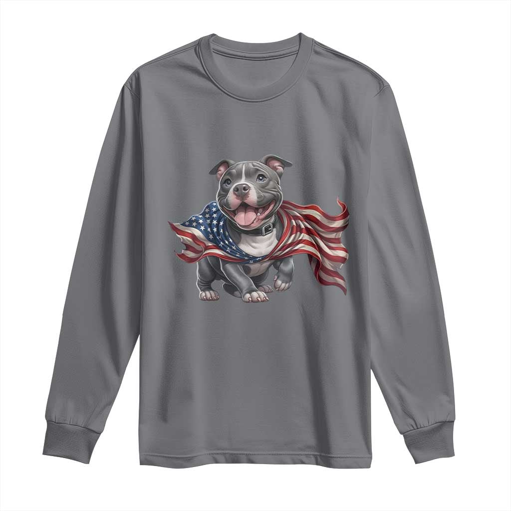 Patriotic Pitbull Dog USA Flag Long Sleeve Shirt 4th Of July Pride
