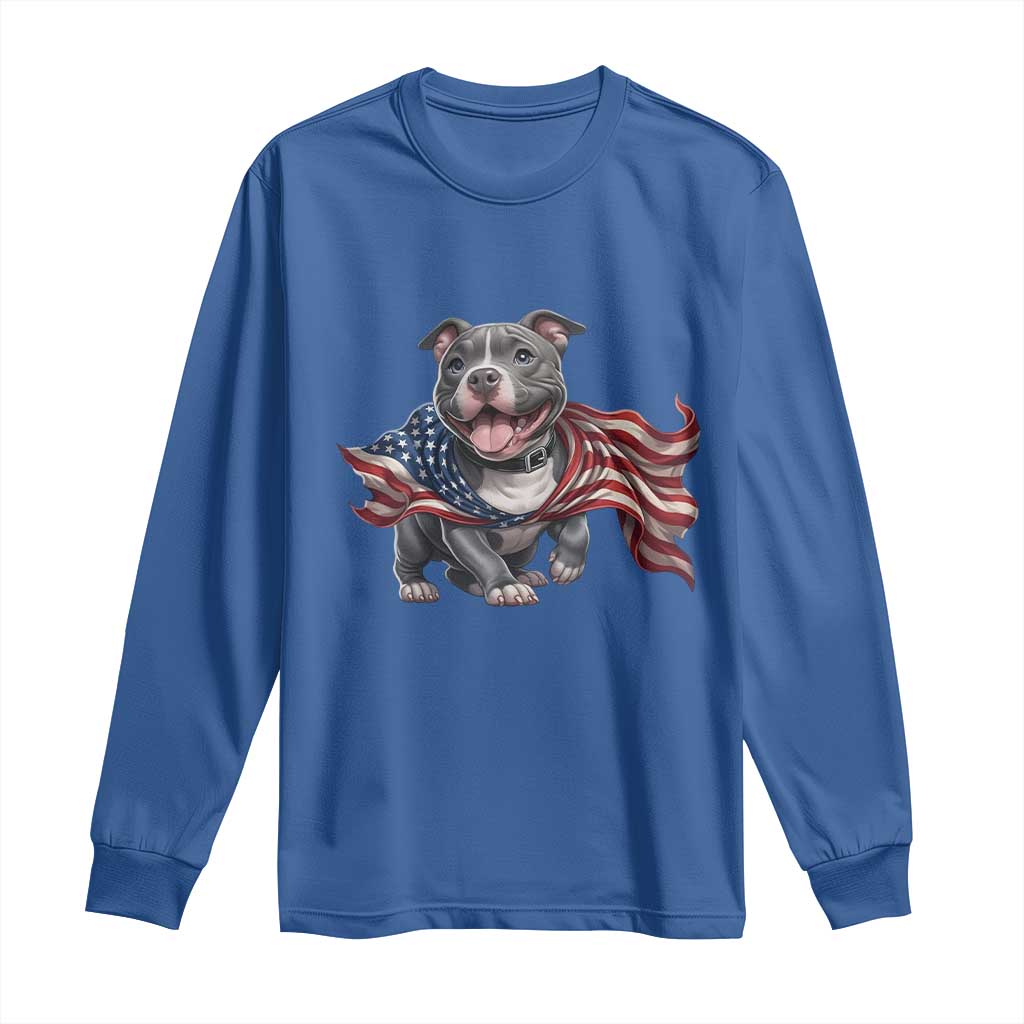Patriotic Pitbull Dog USA Flag Long Sleeve Shirt 4th Of July Pride