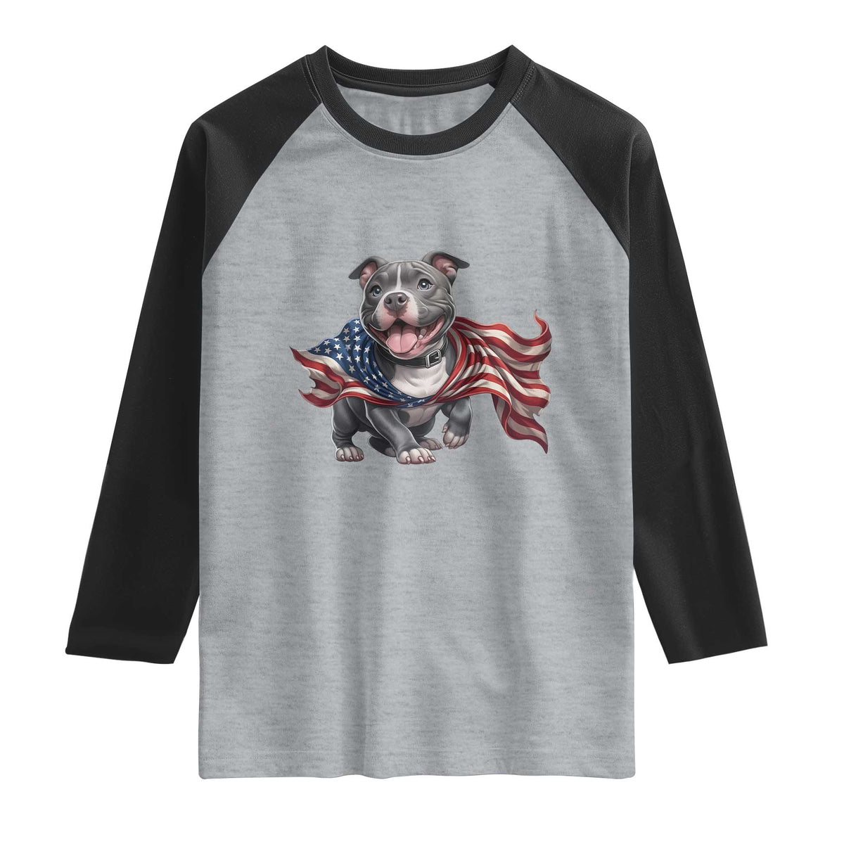 Patriotic Pitbull Dog USA Flag Raglan Shirt 4th Of July Pride