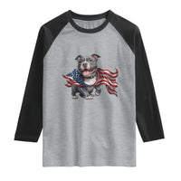Patriotic Pitbull Dog USA Flag Raglan Shirt 4th Of July Pride