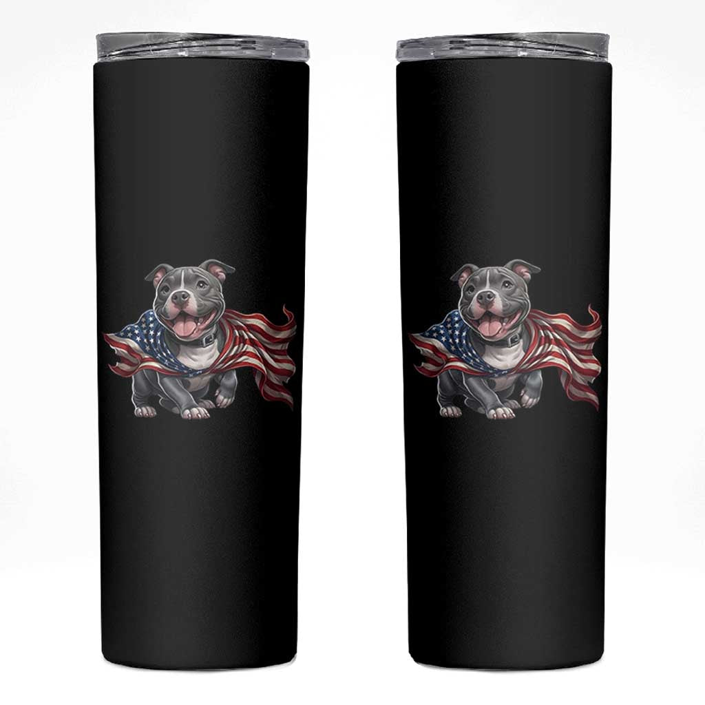Patriotic Pitbull Dog USA Flag Skinny Tumbler 4th Of July Pride