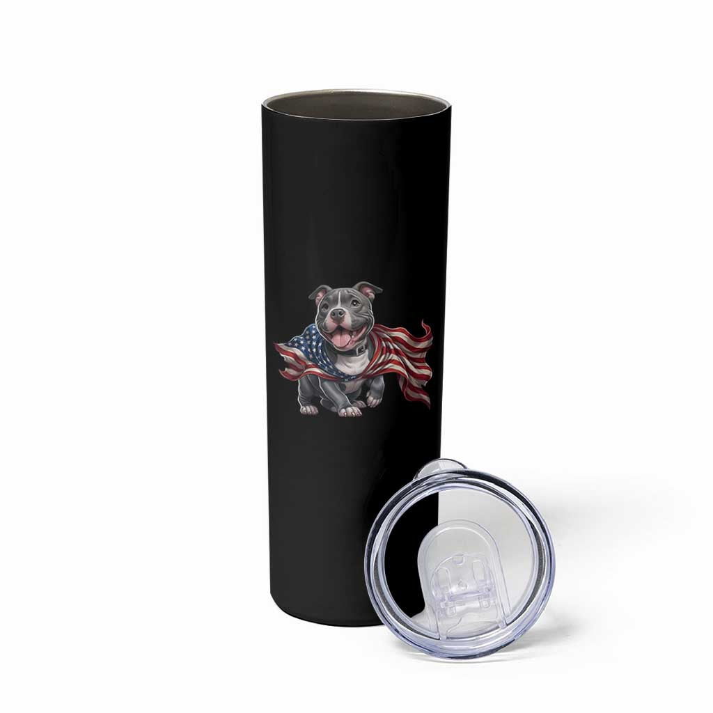 Patriotic Pitbull Dog USA Flag Skinny Tumbler 4th Of July Pride