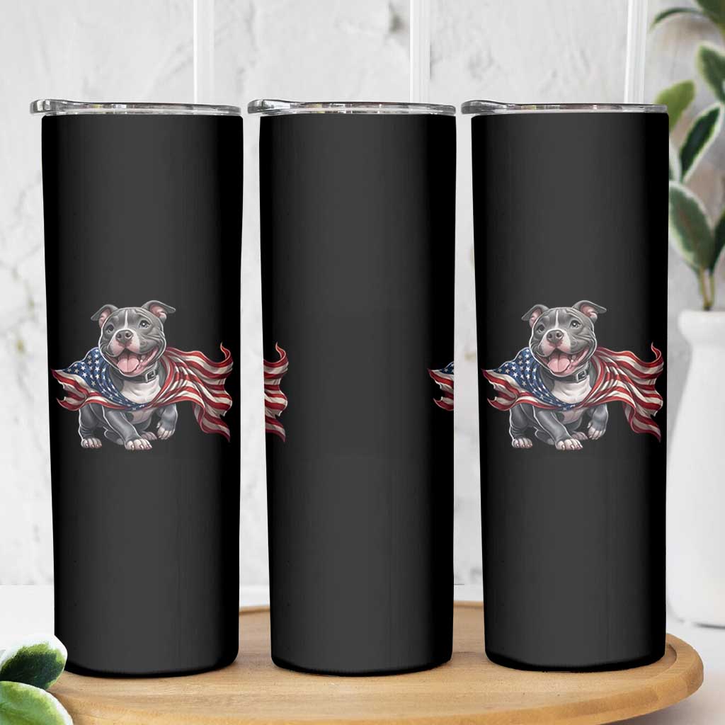 Patriotic Pitbull Dog USA Flag Skinny Tumbler 4th Of July Pride