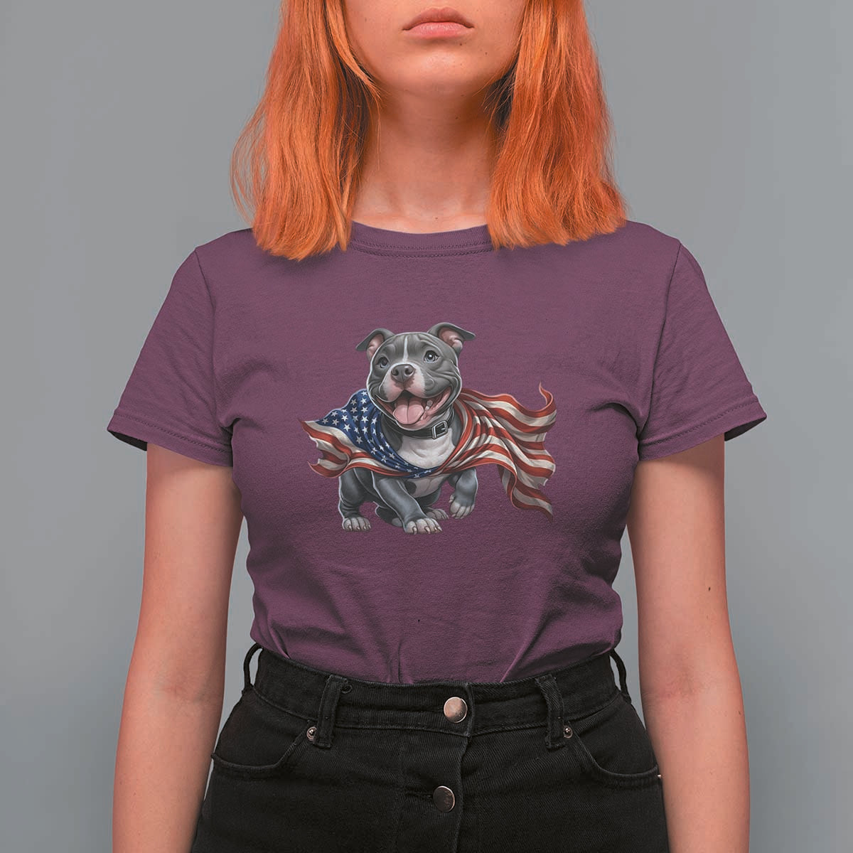 Patriotic Pitbull Dog USA Flag T Shirt For Women 4th Of July Pride