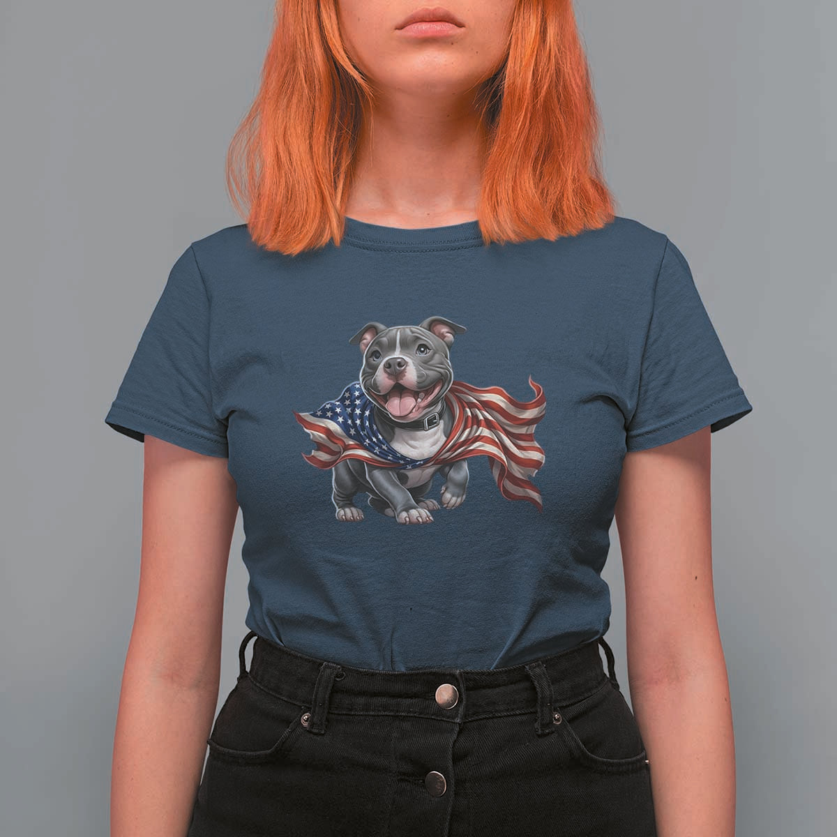 Patriotic Pitbull Dog USA Flag T Shirt For Women 4th Of July Pride
