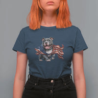 Patriotic Pitbull Dog USA Flag T Shirt For Women 4th Of July Pride