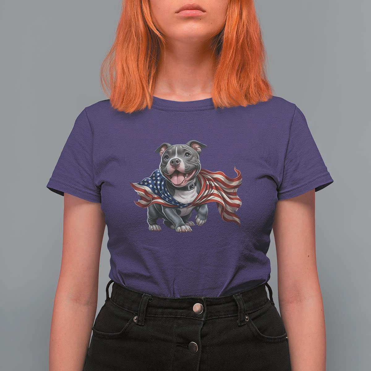 Patriotic Pitbull Dog USA Flag T Shirt For Women 4th Of July Pride