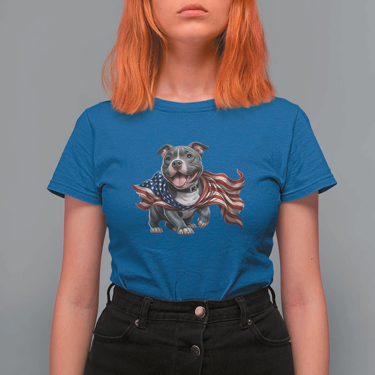 Patriotic Pitbull Dog USA Flag T Shirt For Women 4th Of July Pride