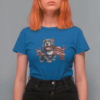 Patriotic Pitbull Dog USA Flag T Shirt For Women 4th Of July Pride