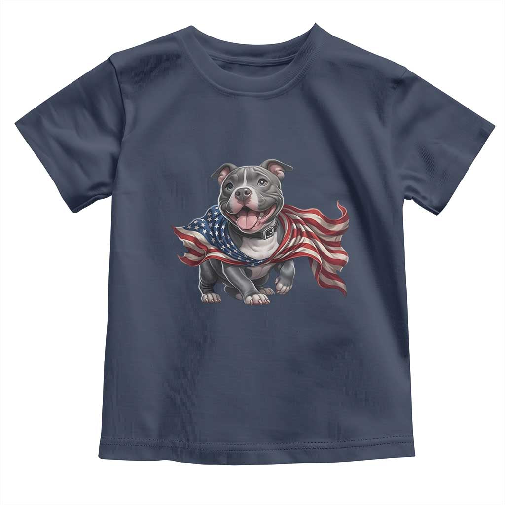 Patriotic Pitbull Dog USA Flag Toddler T Shirt 4th Of July Pride