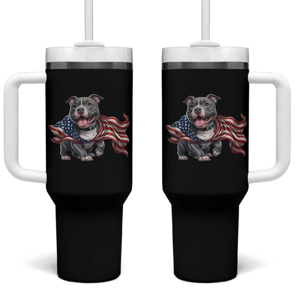 Patriotic Pitbull Dog USA Flag Tumbler With Handle 4th Of July Pride