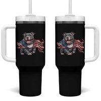 Patriotic Pitbull Dog USA Flag Tumbler With Handle 4th Of July Pride