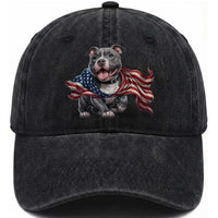 Patriotic Pitbull Dog USA Flag Washed Cotton Baseball Cap 4th Of July Pride