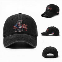 Patriotic Pitbull Dog USA Flag Washed Cotton Baseball Cap 4th Of July Pride