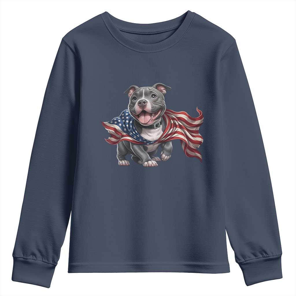 Patriotic Pitbull Dog USA Flag Youth Sweatshirt 4th Of July Pride
