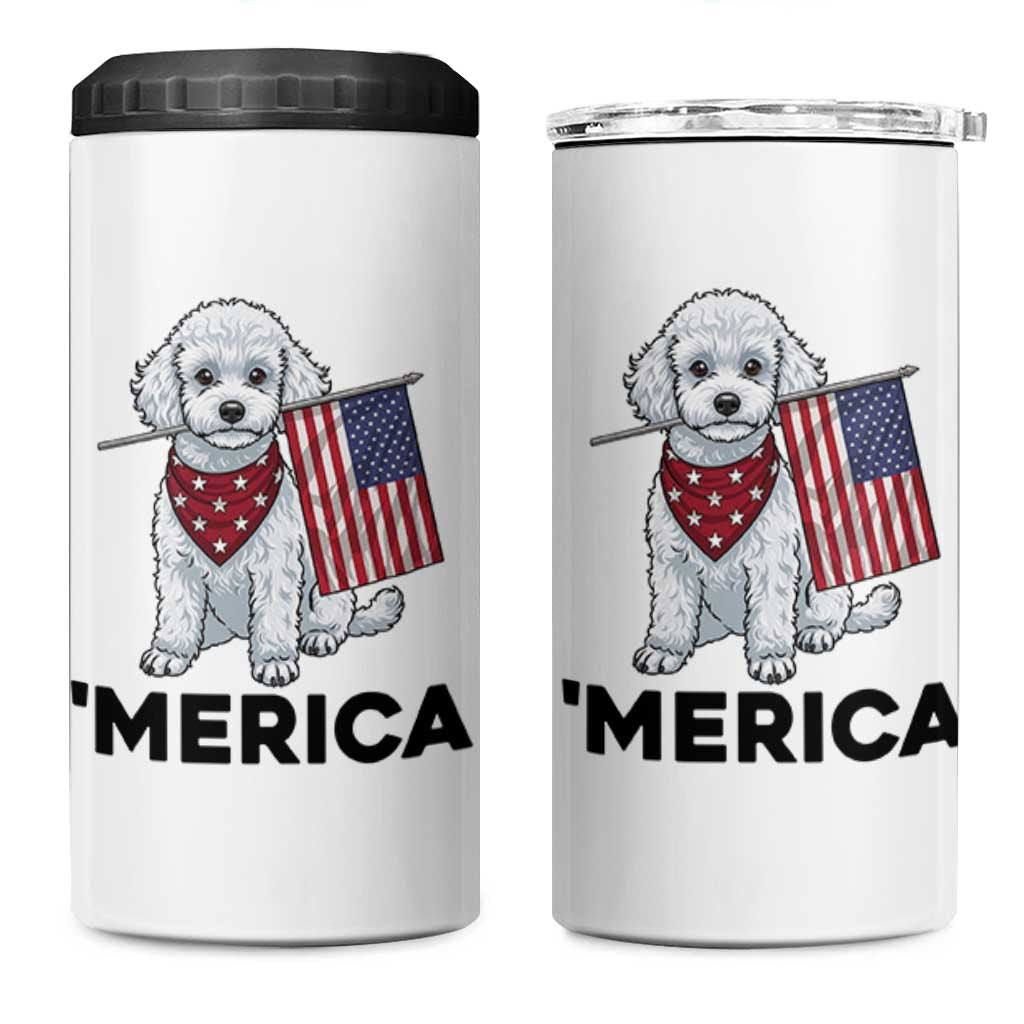 Merica Poodle Mom Dad Patriotic Gift 4 in 1 Can Cooler Tumbler 4th Of July Pride