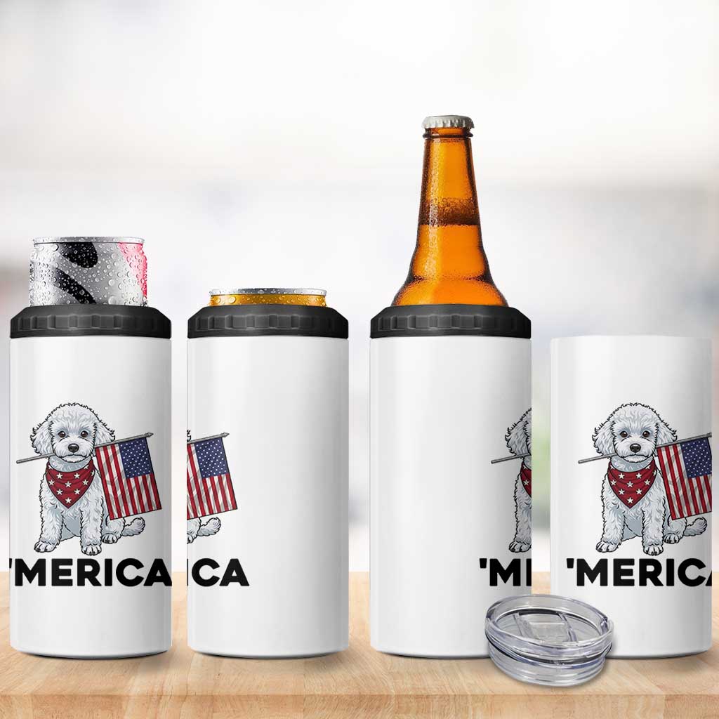 Merica Poodle Mom Dad Patriotic Gift 4 in 1 Can Cooler Tumbler 4th Of July Pride