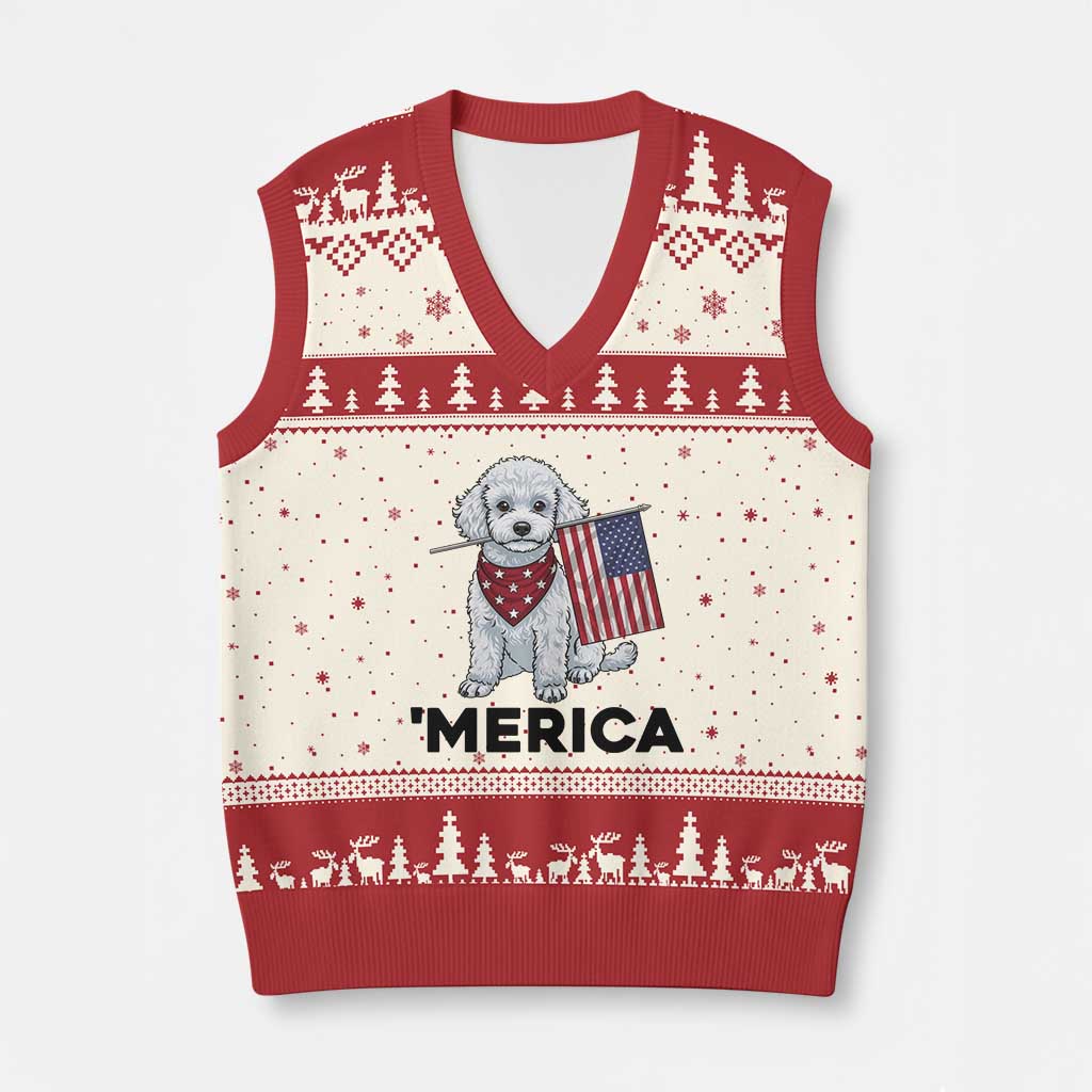 Merica Poodle Mom Dad Patriotic Gift V-Neck Knit Sweater Vest 4th Of July Pride