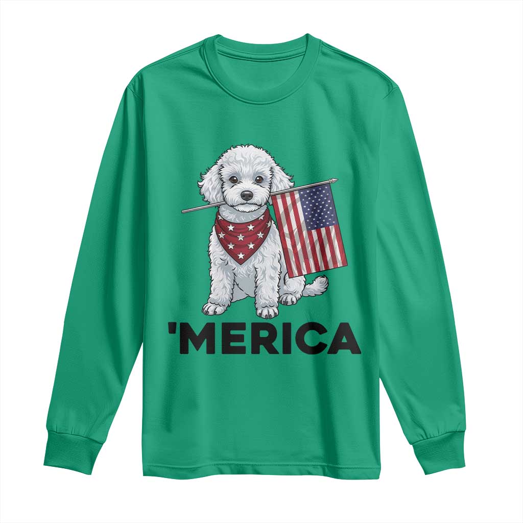 Merica Poodle Mom Dad Patriotic Gift Long Sleeve Shirt 4th Of July Pride