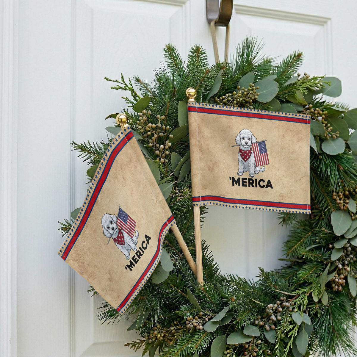 Merica Poodle Mom Dad Gift Patriotic Handheld Flag 4th Of July Pride