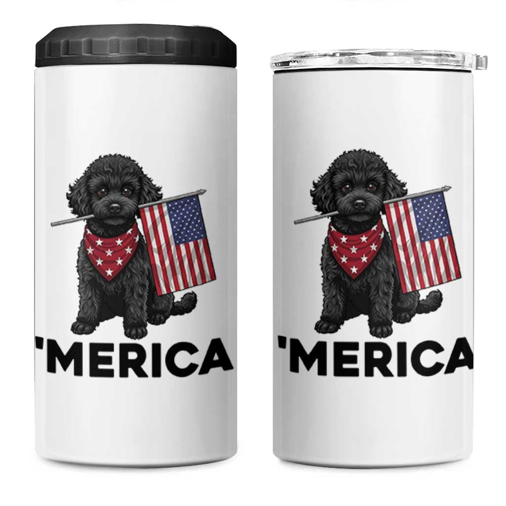 Merica Poodle Dog Lover Gift 4 in 1 Can Cooler Tumbler Patriotic 4th Of July
