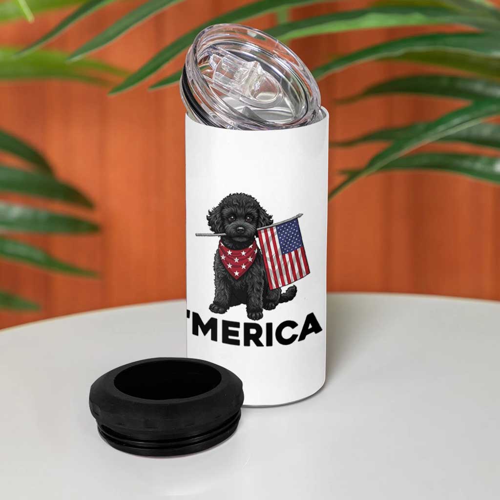 Merica Poodle Dog Lover Gift 4 in 1 Can Cooler Tumbler Patriotic 4th Of July