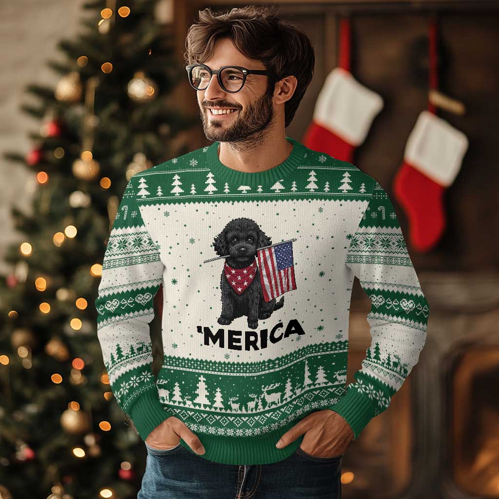 Merica Poodle Dog Lover Gift Ugly Christmas Sweater Patriotic 4th Of July