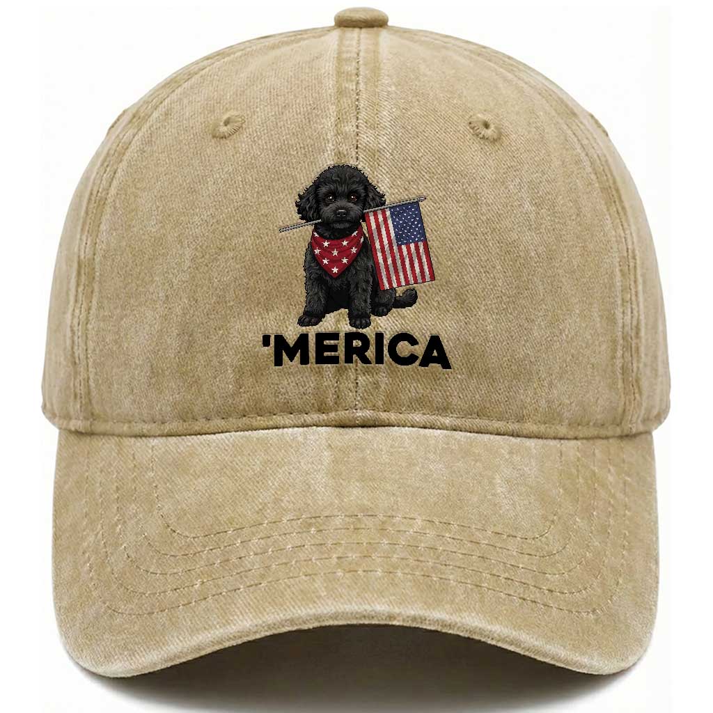 Merica Poodle Dog Lover Gift Washed Cotton Baseball Cap Patriotic 4th Of July