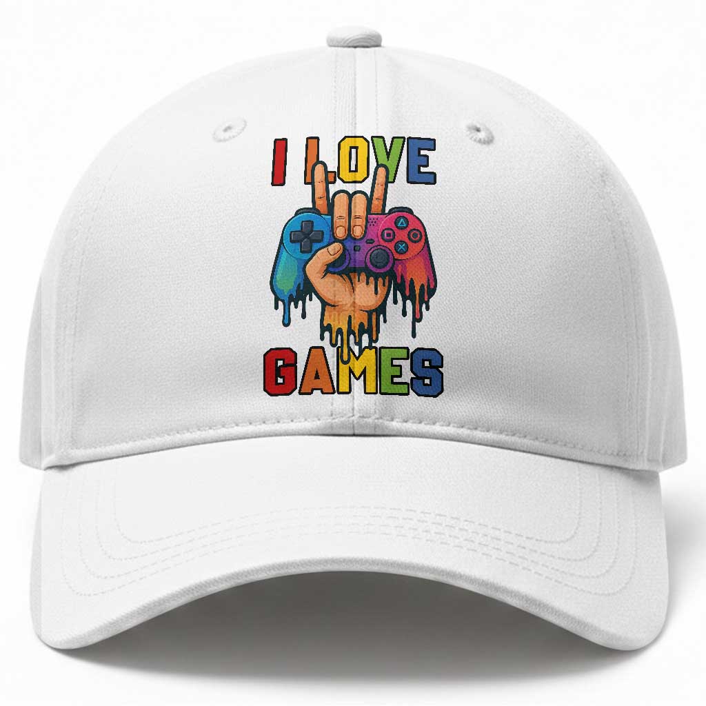 I Love Games Colorful Gamer Controller Gift Baseball Cap