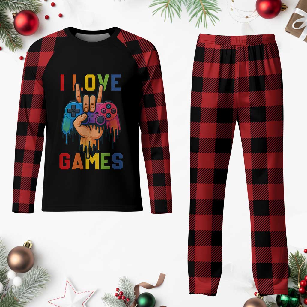 I Love Games Colorful Gamer Controller Gift Plaid Pajama Set - Wonder Print Shop