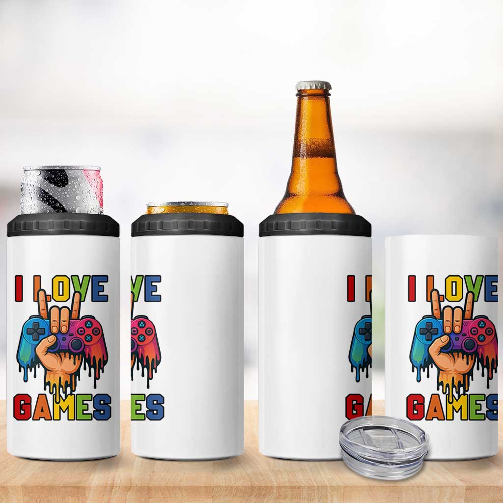 I Love Games Colorful Gamer Controller Gift 4 in 1 Can Cooler Tumbler