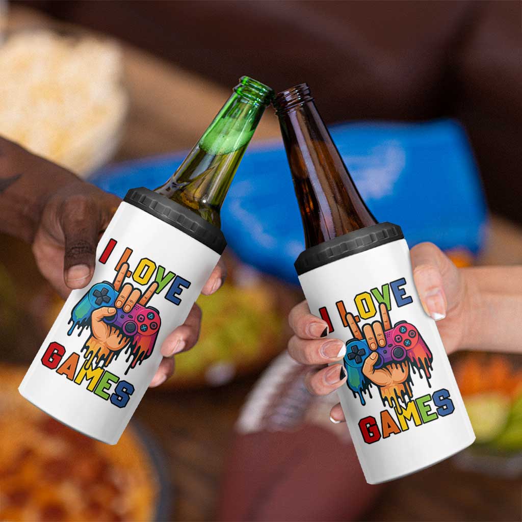 I Love Games Colorful Gamer Controller Gift 4 in 1 Can Cooler Tumbler