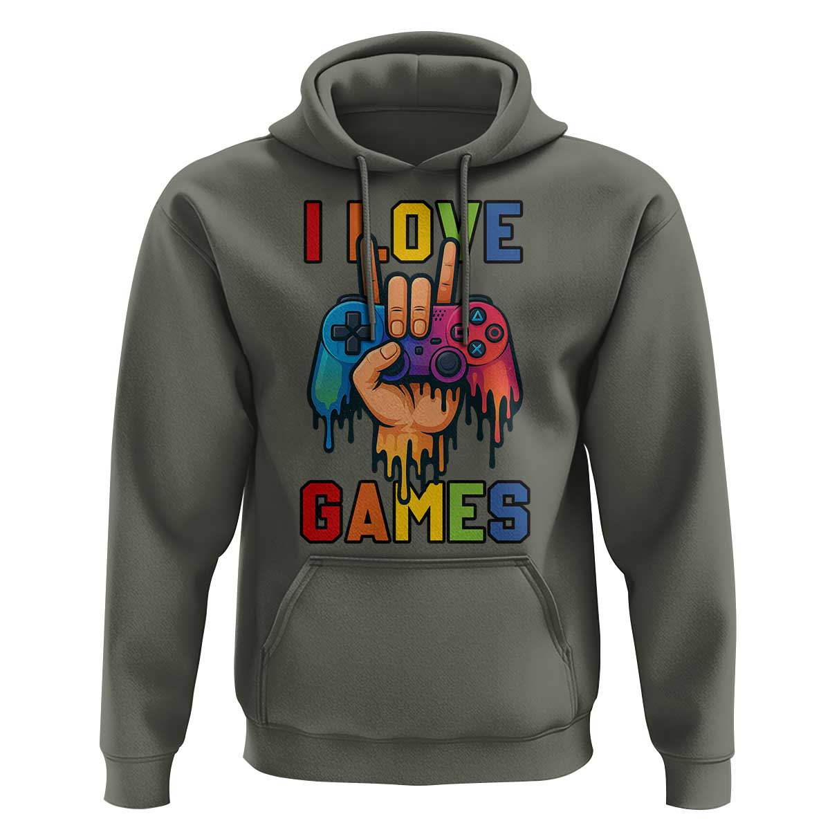 I Love Games Colorful Gamer Controller Gift Hoodie - Wonder Print Shop