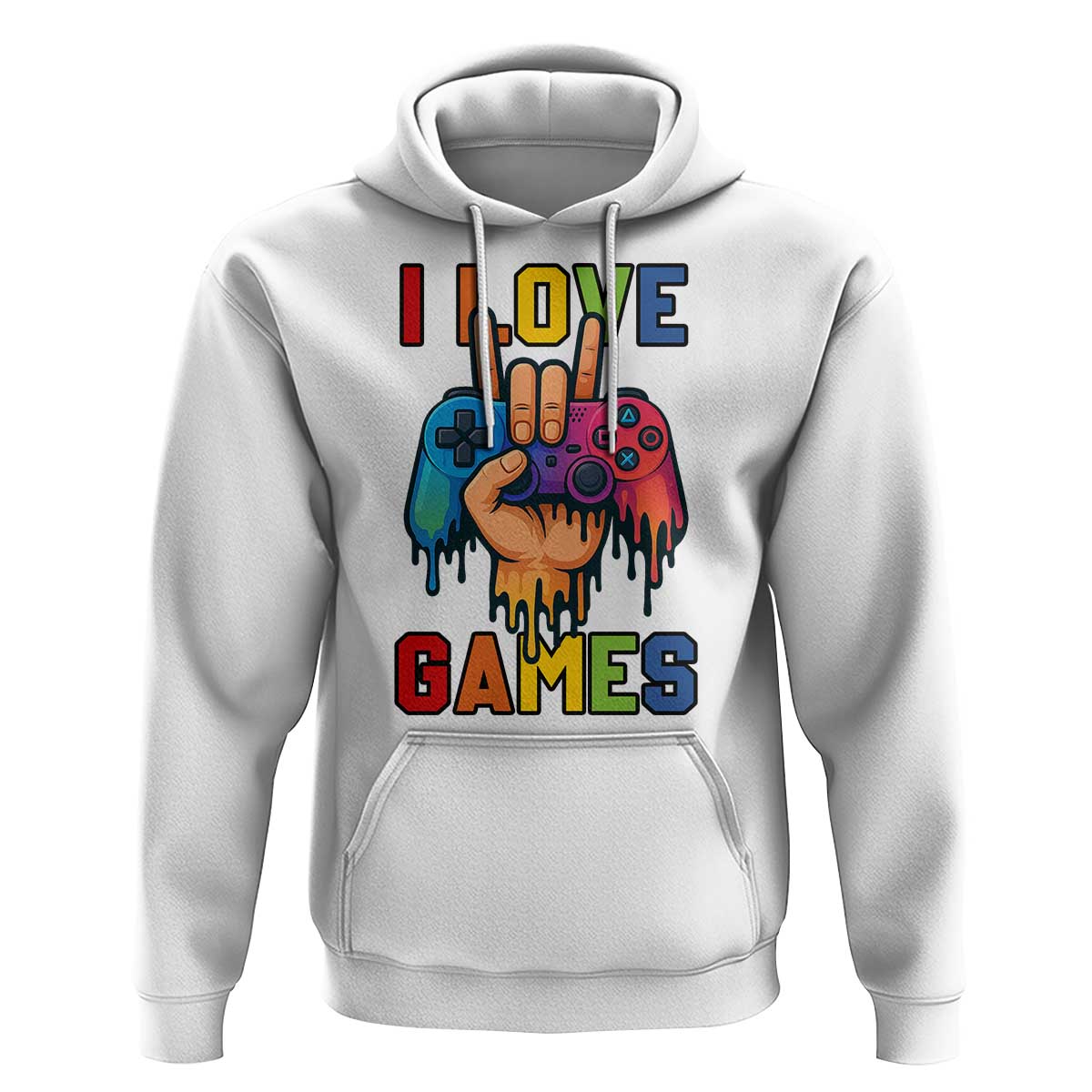 I Love Games Colorful Gamer Controller Gift Hoodie - Wonder Print Shop