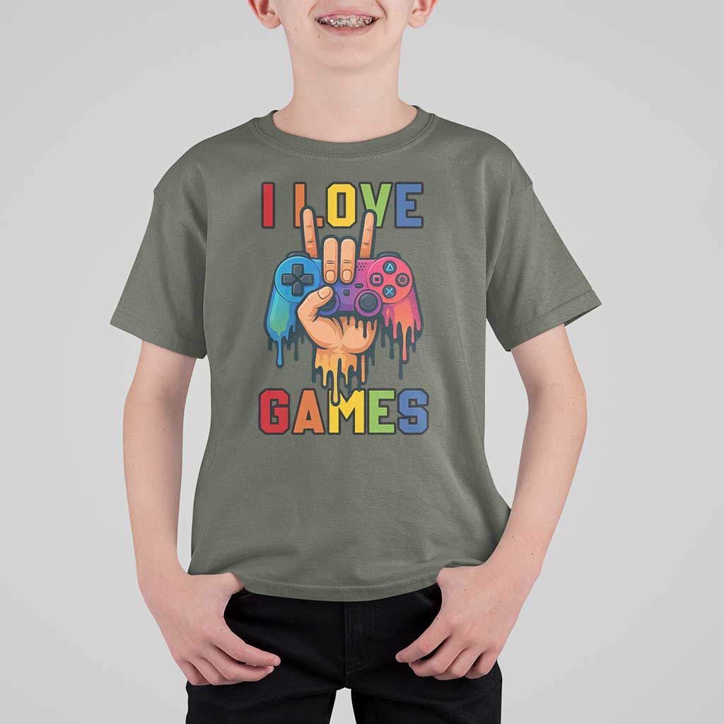 I Love Games Colorful Gamer Controller Gift T Shirt For Kid - Wonder Print Shop
