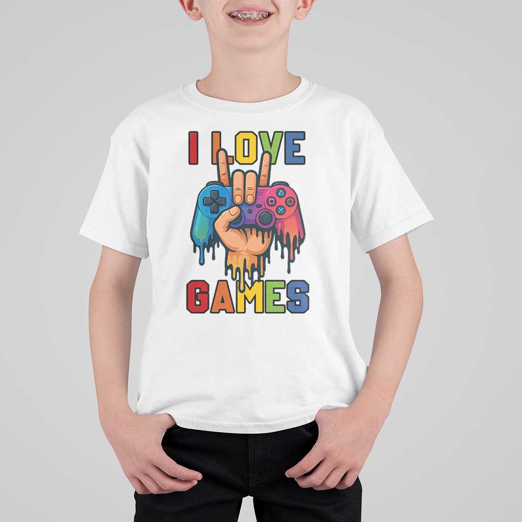 I Love Games Colorful Gamer Controller Gift T Shirt For Kid - Wonder Print Shop