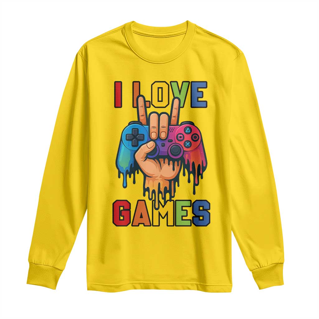 I Love Games Colorful Gamer Controller Gift Long Sleeve Shirt - Wonder Print Shop