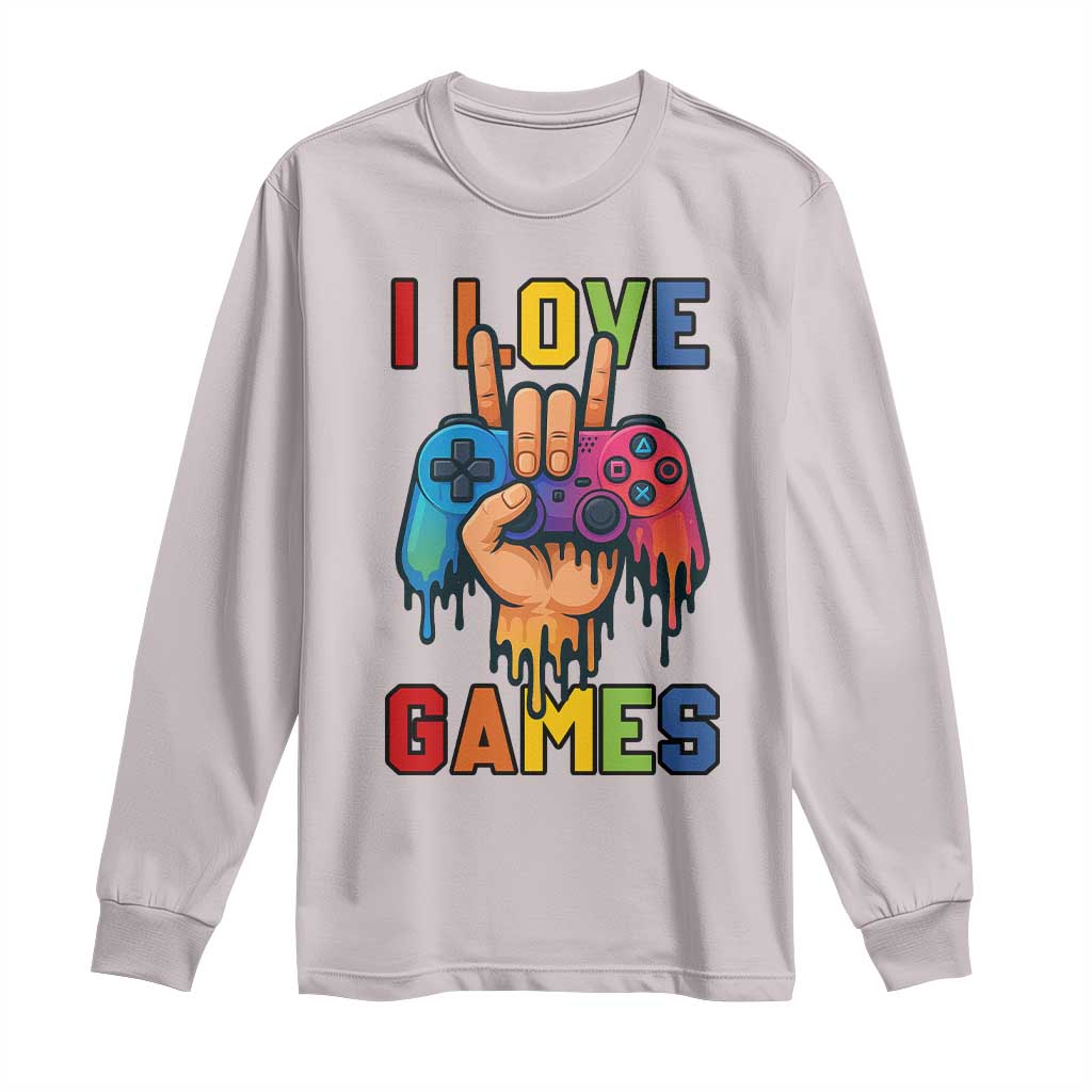 I Love Games Colorful Gamer Controller Gift Long Sleeve Shirt - Wonder Print Shop