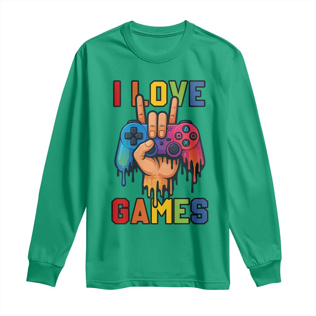 I Love Games Colorful Gamer Controller Gift Long Sleeve Shirt - Wonder Print Shop