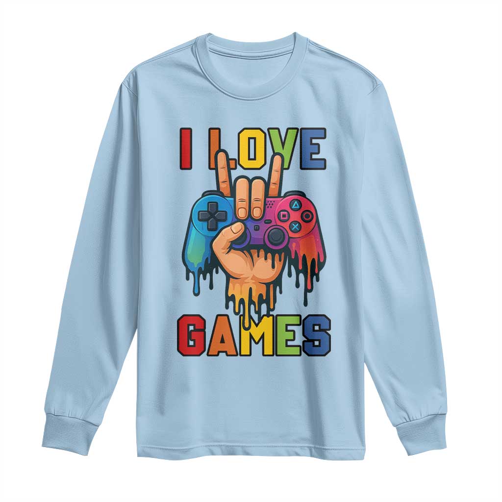 I Love Games Colorful Gamer Controller Gift Long Sleeve Shirt - Wonder Print Shop