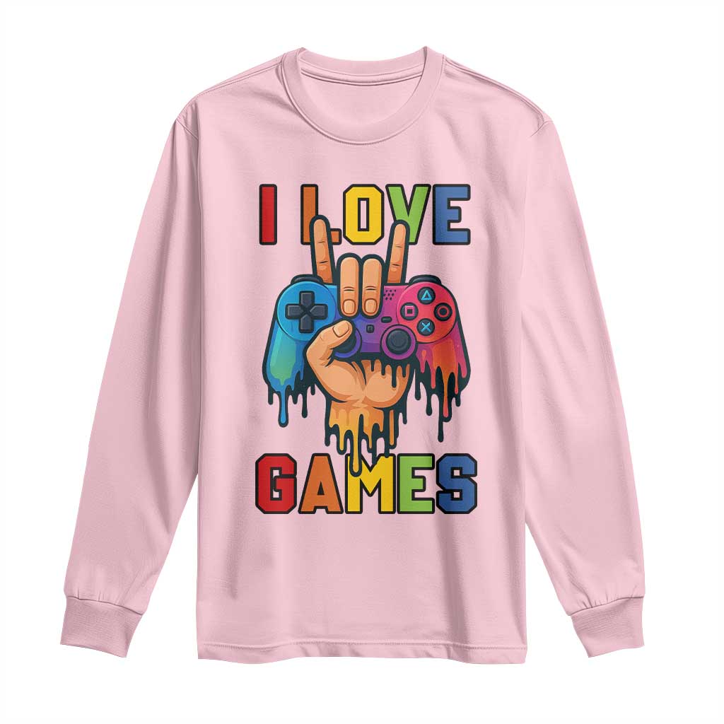 I Love Games Colorful Gamer Controller Gift Long Sleeve Shirt - Wonder Print Shop