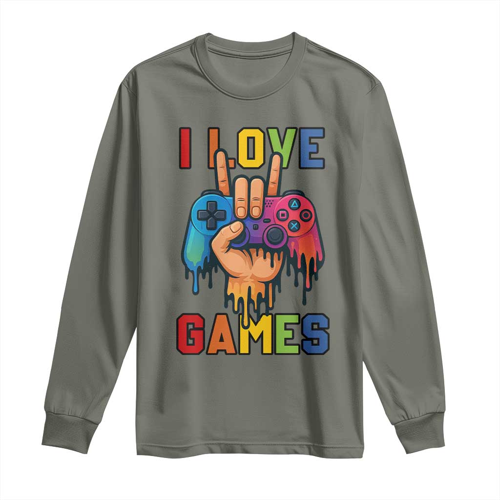 I Love Games Colorful Gamer Controller Gift Long Sleeve Shirt - Wonder Print Shop