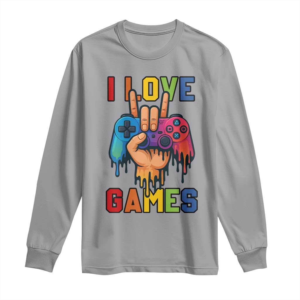 I Love Games Colorful Gamer Controller Gift Long Sleeve Shirt - Wonder Print Shop