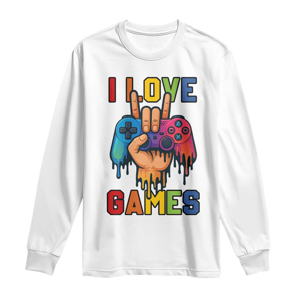 I Love Games Colorful Gamer Controller Gift Long Sleeve Shirt - Wonder Print Shop