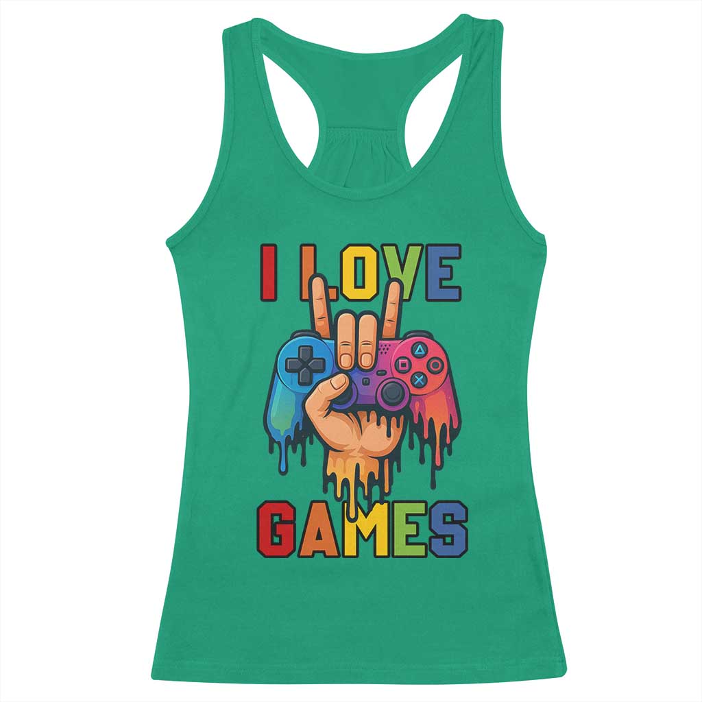 I Love Games Colorful Gamer Controller Gift Racerback Tank Top - Wonder Print Shop