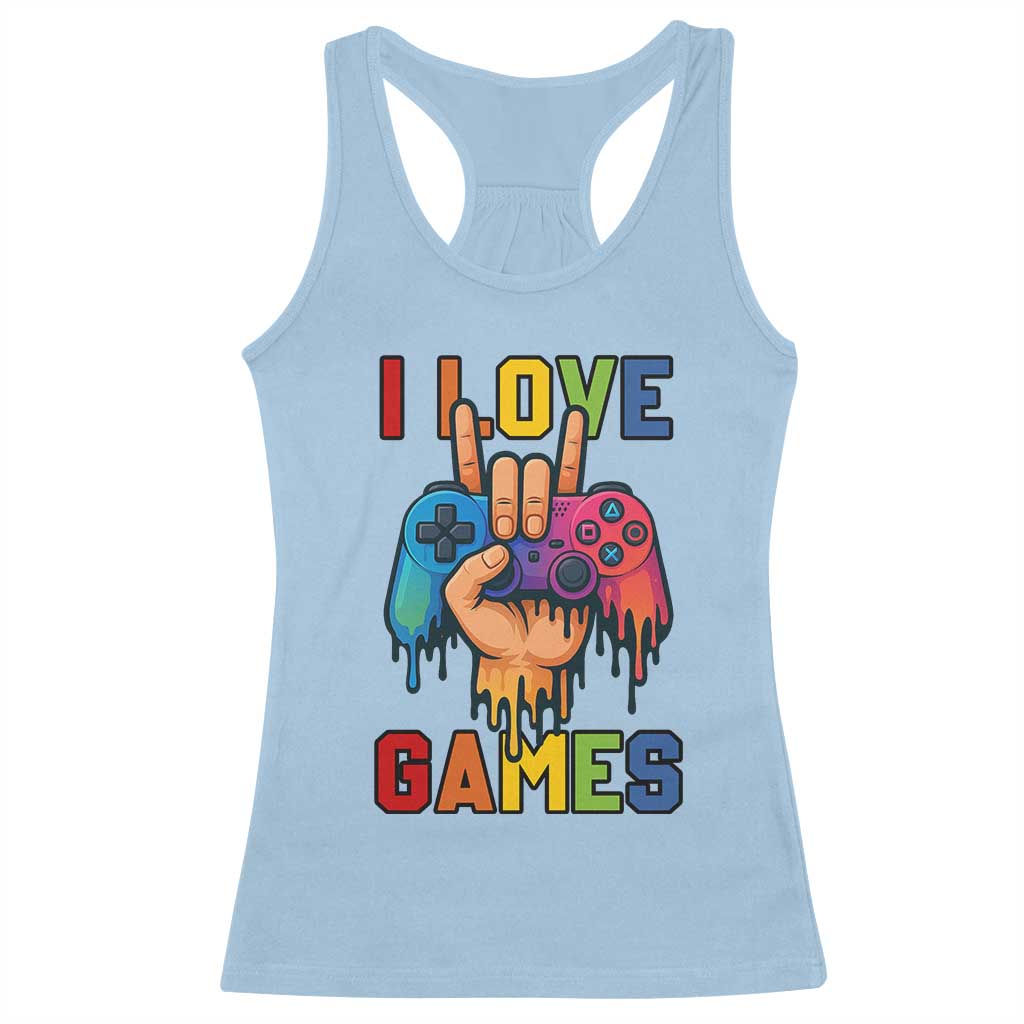 I Love Games Colorful Gamer Controller Gift Racerback Tank Top - Wonder Print Shop